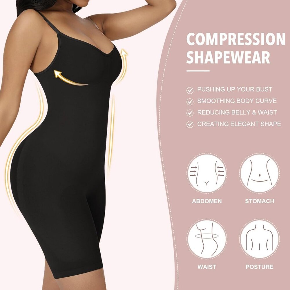 Women's Tummy Control Body Shaper Black Bodysuit Shapewear Straps Slimming - Picture 2 of 5